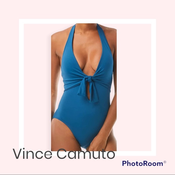 BNWT Vince Camuto Tie Front Halter One Piece Swimsuit - Picture 2 of 10
